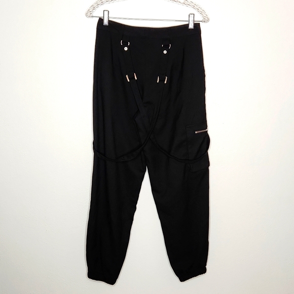 Hot Topic Black Strap Suspender Ultra Hi-Rise Jogger Pants - Picture 9 of 14